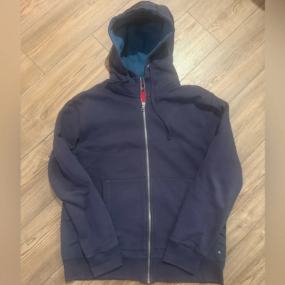 Nautica Men’s Large Navy Full Zip Hooded Jacket Fleece Lined Vintage Style